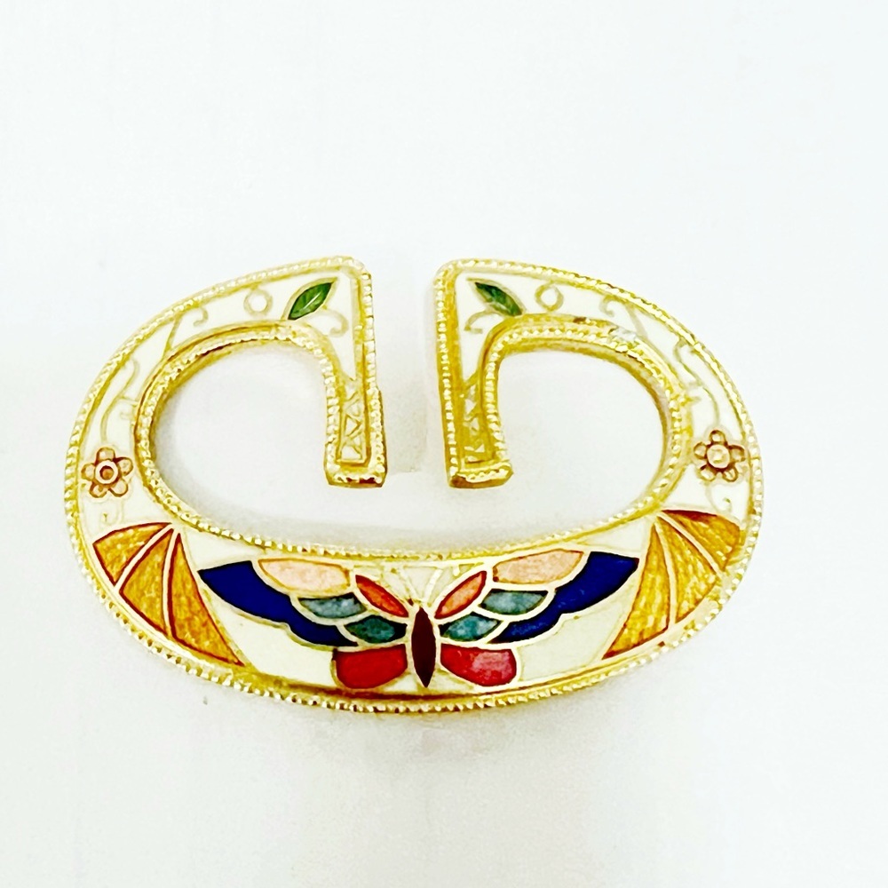 Vintage Cloisonne Belt Buckle butterfly Art Nouveau Floral